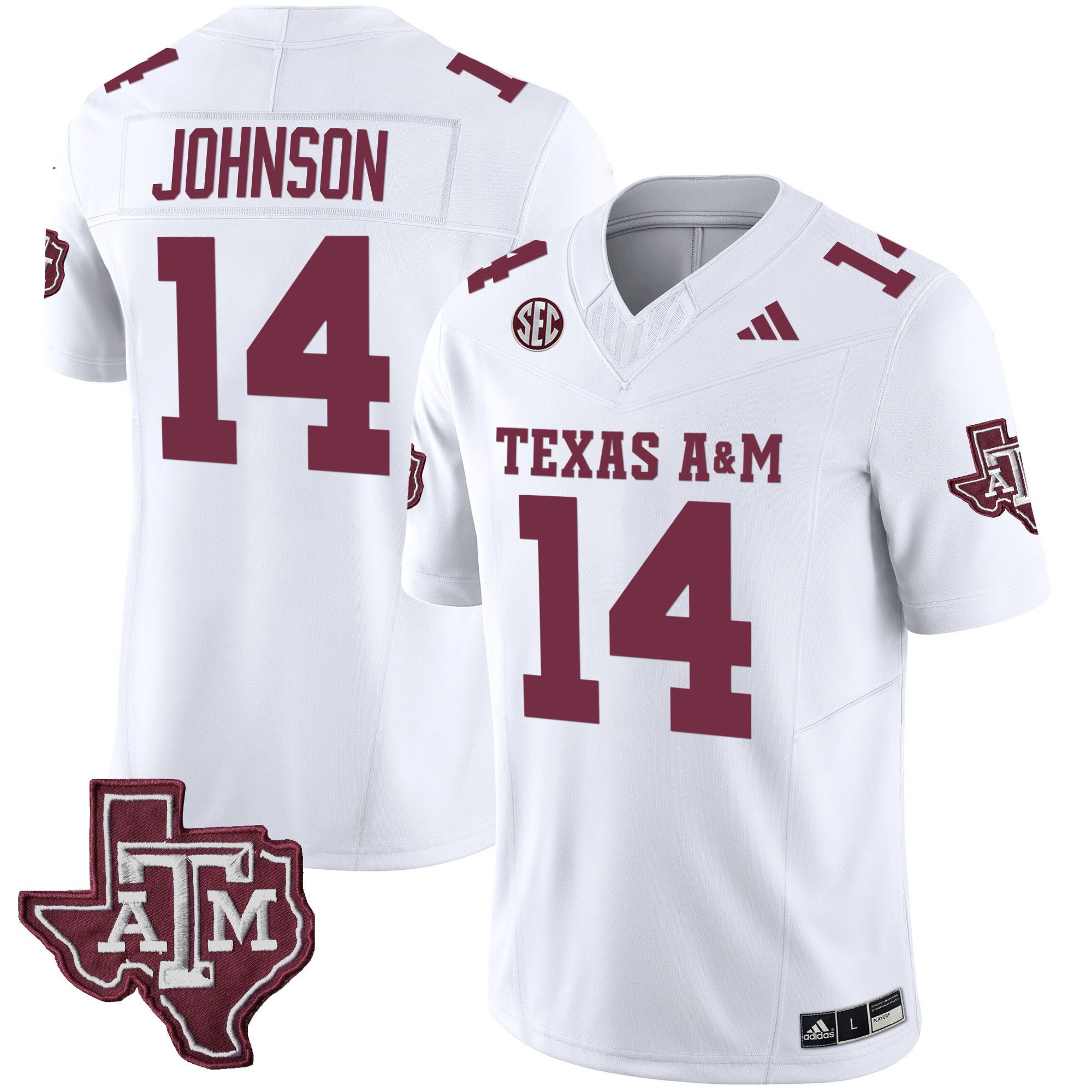 Men Texas A&M Aggies #14 Johnson White 2024 Vapor Limited NCAA Jersey